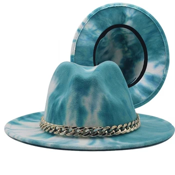 Geniş Ağızlı Üst Caz Şapka Fedora Kapaklar Zinciri İle Avrupa Amerikan Taklit Yün Melon Şapkalar Kadın Erkek Kış Sonbahar Vintage