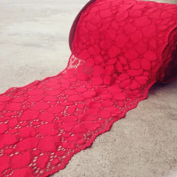 Genişlik 23cm Kırmızı Elastik Dantel Kumaş, DIY Konfeksiyon Aksesuarları Elbise Dantel