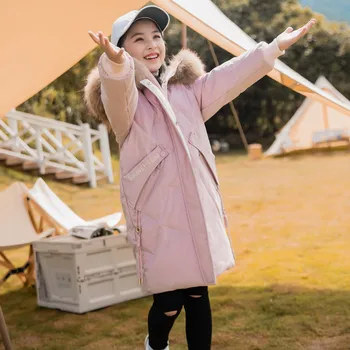 Genç Moda Pamuk Yastıklı Aşağı Giyim Çocuk Rüzgar Geçirmez Sıcak Gevşek Ceket Kızlar Orta uzunlukta Düz Renk Hoodie Ağır Ceket