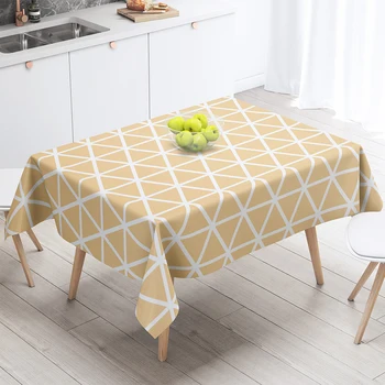 Geometrik ızgara yeşil renk dikdörtgen masa örtüsü Sarı Pembe yemek masası dekorasyon Anti-leke su Geçirmez mutfak masa örtüsü