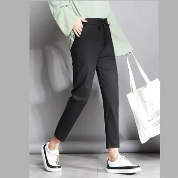  - Gevşek Pamuk Keten Pantolon 2022 Yaz Kadın Yumuşak İnce Ayak Bileği Uzunluğu harem pantolon Yüksek Sokak Pantolon