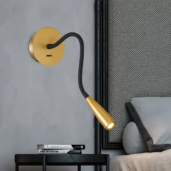Gooseneck 3W LED Yatak Odası Okuma lamba aksesuarı Ayarlanabilir Duvara Monte ışık anahtarı Sıcak Beyaz 3000K Otel Altın / Bronz