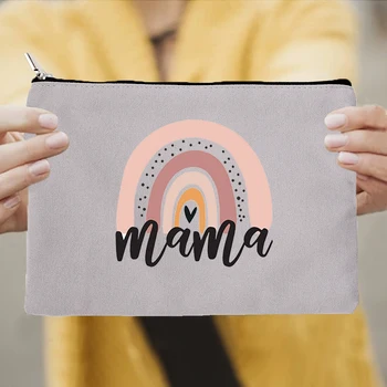 Gökkuşağı Mama Tuval Gri Kozmetik Durumlarda Çanta Kadın Moda Rahat Fermuar Makyaj Çantası Tuvalet Organizatörler Seyahat Kadın Hediyeler