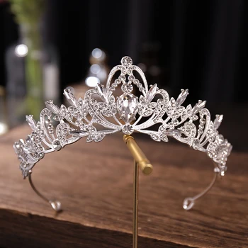 Gümüş Renk Rhinestone Kristal Taç Ve Çelenkler Kraliçe Prenses Taç Diadems Düğün saç aksesuarları Tiara Gelin Başlığı