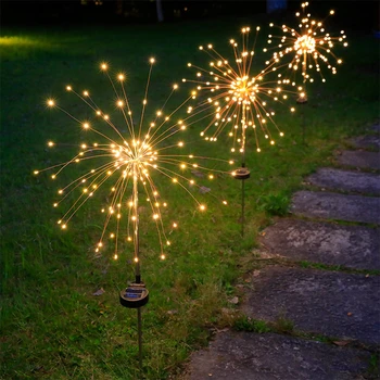 Güneş havai fişek ışık çim Küre karahindiba 90/120/150 LED Havai Fişek Lambası Bahçe Çim Peyzaj Tatil Noel noel ışıkları