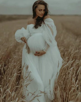 Güzel Dantel hamile elbisesi Bir Çizgi Gelinlik Off-the-Omuz Fener Kollu Boudoir İç Çamaşırı Elbise Gecelik