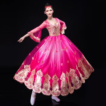 Güzel Prenses Kostümleri ulusal dans kostümü Sincan dans kostümü s Uygur Sahne Performansı Giyim Hint Dans