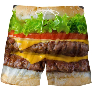 Gıda Burger Yeni Yaz Rahat Şort erkek Serin Baskılı 3D Plaj Kurulu Şort Adam Hiphop Punk Elastik Bel Pantolon Dropship