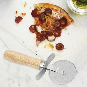 HILIFE Paslanmaz Çelik pizza bıçağı Ahşap Saplı Ev Mutfak Aksesuarları Pasta Makarna Hamur Pişirme Aracı Yuvarlak Pizza Kesici