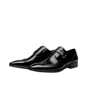 Hakiki Deri erkek ayakkabısı Iş Ofis Iş Elbise Ayakkabı Erkek resmi kıyafet Düğün Sivri Burun Toka Brogue Ayakkabı Boyutu 38-44