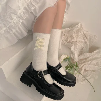 Harajuku Kawaii Lolita Prenses Yay Orta Tüp Çorap Kadın Kızlar Güzel Kürklü sıcak tutan çoraplar Tatlı Kazık Çorap Aksesuarları