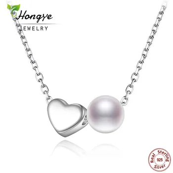 Hongye noel hediyesi Doğal İnci Kolye ve Kolye 925 Ayar Gümüş Kalp İnciler Charm Takı Kadınlar için 2020 Sıcak Satış