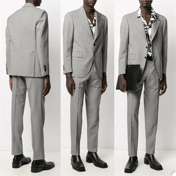 Iki Adet Balıksırtı Erkek Takım Elbise Fit Slim Custom Made Yakışıklı Pamuk Bahar Takım Elbise Iki Düğme Resmi Iş Ceket + pantolon