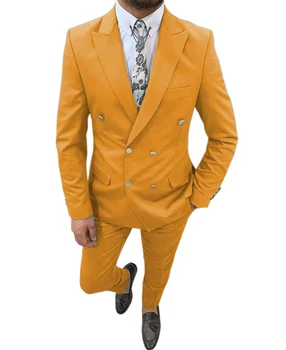Ince erkek Takım Elbise 2 Adet Kruvaze Smokin Düğün Groomsmen Smokin Erkekler Örgün Balo Ofis Parti (Ceket + Pantolon)