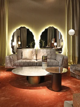 Italyan ışık lüks çay masası İskandinav büyük aile oturma odası postmodern mermer yuvarlak çay masası