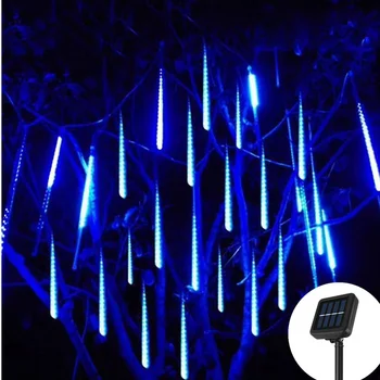 Işıklar ve aydınlatma'ten Güneş Enerjili Lamba'de 8/10 Tüpler Meteor Duş Yağmur LED dize ışıkları Sokak Garland açık Yılbaşı Ağacı Süsleri AC 220V
