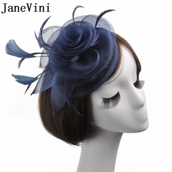 JaneVini Lacivert Gelin Tüy Şapka Şapka Gelin Çiçek Firkete Tüyler Fascinator Gelin Düğün Şapka Ve Fascinators