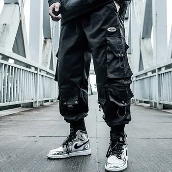 Japon Streetwear Pantolon Erkekler Joggers Harem Hip Hop Moda Harajuku Koşu Sweatpants Cep Çarşafları Şık Kore Giysi