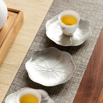 Japon Tarzı Teneke Lotus Yaprağı Tasarım fincan altlığı Ev Ofis İçin Çayevi Otel El Yapımı Su kahve fincanı Tepsisi Drinkware