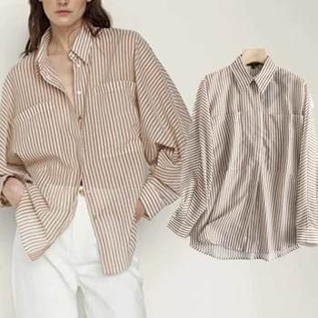Jenny & Dave Gömlek Kadın Bluz Yaz Bluz Kadınlar İngiltere Vintage Indie Halk Çizgili Gevşek Casual Blusas Mujer De Moda 2021 Tops