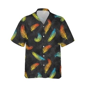 Jumeast Yeni 3d Renkli Tüy Baskılı Erkek havai gömleği Kısa Kollu Harajuku Retro Casual Gömlek Erkekler için Gevşek Streetwear