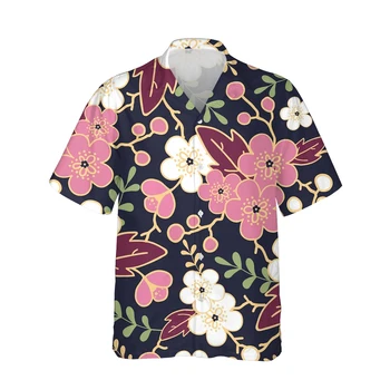 Jumeast Yeni 3d Sakura Çiçeği Baskılı Erkek havai gömleği Kısa Kollu Çiçek Japon Moda Gömlek Erkekler için Gevşek Streetwear