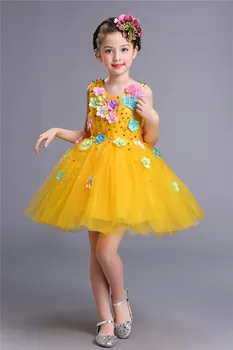 Kabarık Mavi Sarı Kız Kostüm doğum günü partisi elbisesi Tül Renkli Tutu Inspired Çocuklar Küçük Kızlar Çiçek Elbiseler Up Fantezi Yeni