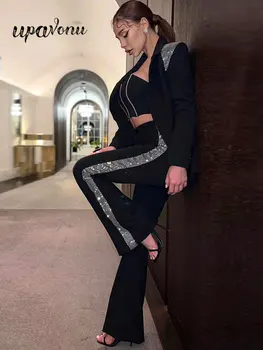 Kadın Bandaj Elmas Tasarım Alevlendi Pantolon Setleri 2022 Yaz Seksi Tüp Üst Kolsuz Elmas Kısa kolsuz Bluz ve Pantolon İki Parçalı Set