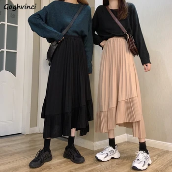 Kadın Etekler Zarif Sonbahar Pilili Ayak Bileği uzunlukta Yüksek Bel Rahat Kolej Tarzı Tüm Maç Elastik Gevşek Kore Harajuku Moda
