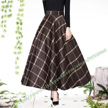 Kadın Giyim Moda Artı Boyutu 6XL Vintage Casual Retro Tarzı Yüksek Bel Ekose Yün a-line Güneş Bayanlar Etek Bayan Etekler