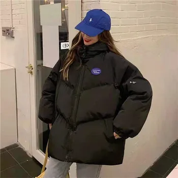 Kadın Kış 2021 Gevşek Pamuk Yastıklı Öğrenci Mont Moda Parkas Mor Kapşonlu Kalınlaşmak Ceket Sıcak Giyim Kadın Palto