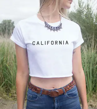 Kadın Yaz Kırpma Üst California Mektuplar Baskı Kısa tshirt 2015 Seksi Ince Komik Üst Tee Hipster Son Siyah Beyaz HH203-6