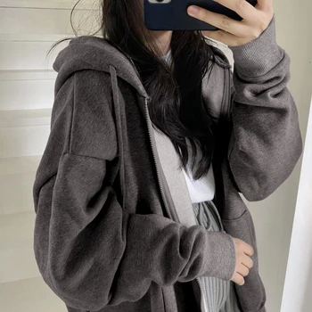 Kadın hoodie Harajuku zip up Y2k Kore versiyonu gevşek ince uzun Boy Tişörtü Kadın Pembe Bayan Kazak Hoodies