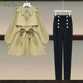 Kadın moda elbise 2022 Sonbahar ve Kış Yeni Moda Ceket Ceket+rahat pantolon İki parçalı Kore Zarif Bluz Pantolon Seti