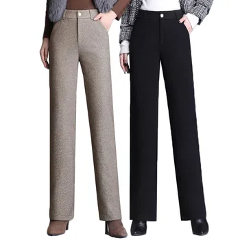 Kadın yün Pantolon Sonbahar Kış Pantolon Yeni Moda Elastik Yüksek Bel Gevşek Rahat Pantolon Zarif Bayanlar düz Pantolon 7XL
