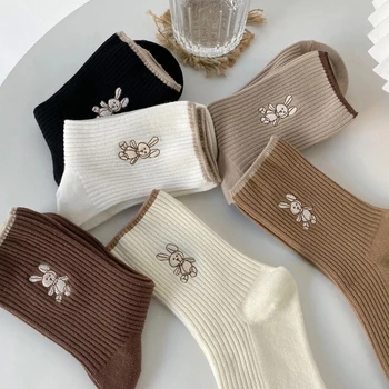 Kadın Çorap 2023 Yeni Moda Sevimli Pamuk Nefes Çorap Japon Tarzı Sevimli Tavşan Nakış Rahat Kızlar Tatlı Yüksek Kaliteli