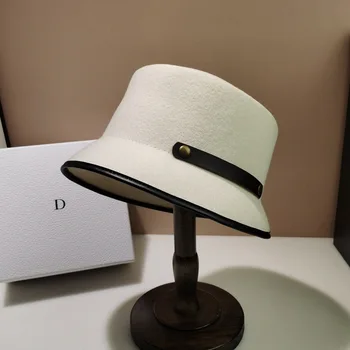 Kadın Şapka Kış Yün Fedoras Keçe silindir şapka Beyaz Siyah Balıkçı Şapka Bayanlar Zarif Hepburn Şapka Mizaç Havza Şapka