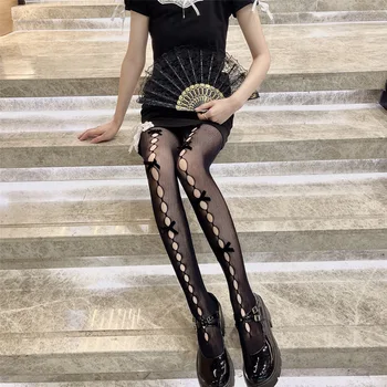 Kadınlar Seksi Dantel Tayt Çorap Japon Tarzı Lolita Kawaii Uyluk Yüksek Çorap Külotlu Hollow Out Fishnet Çorap İç Çamaşırı