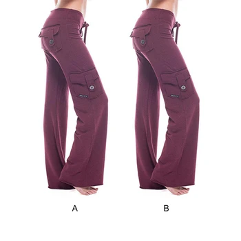 Kadınlar Yoga Pantolon Cep İpli Pantolon Rahat Kadın Polyester Sonbahar Pantolon Düz Renk Tam Boy Sweatpants
