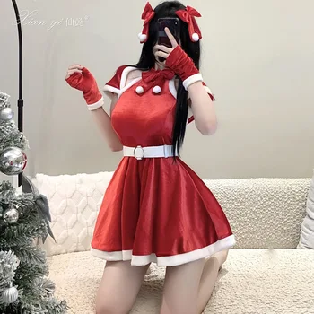 Kadınlar İçin noel Kostümleri Seksi Kırmızı Noel Baba Elbise Cosplay Anime Parti Performans Hizmetçi Elbise Cazip Üniforma Tatil
