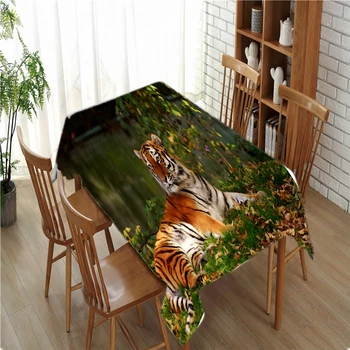 Kaplan Dikdörtgen Mutfak Masa Örtüsü Ev Dekor Su Geçirmez HD Hayvan Desen Baskılı yemek masası Örtüsü piknik örtüsü