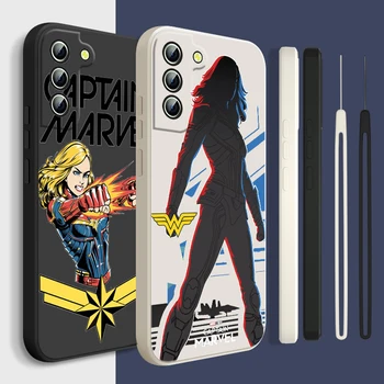 Kaptan Marvel Süper Kahraman Samsung Galaxy S23 S22 S21 S20 S10 S9 Ultra Artı Pro Sıvı Halat Silikon telefon kılıfı