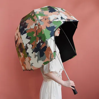 Kask Katlanır Tam Otomatik Bayan Şemsiye Kafa Koruma, Yağmur ve Güneş Koruması, Büyük Boy Şemsiye