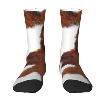 Kawaii Benekli Kahverengi Çiftlik Hayvan Derisi Çorap Erkekler Kadınlar Sıcak 3D Baskı İnek Kürk İnek Derisi Doku Baskı spor futbol topu Çorap