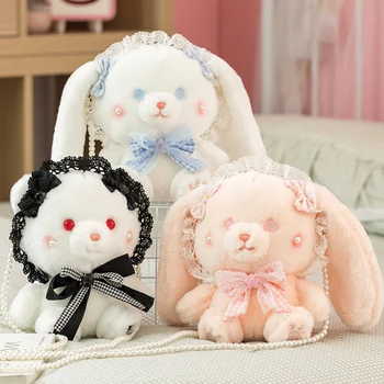 Kawaii Peluş omuzdan askili çanta Kabarık Hayvanlar Tavşan Ayı Çantası Lolita Tarzı Eğik Sırt Çantası Kız Kadınlar için Kız Oyuncak doğum günü hediyesi
