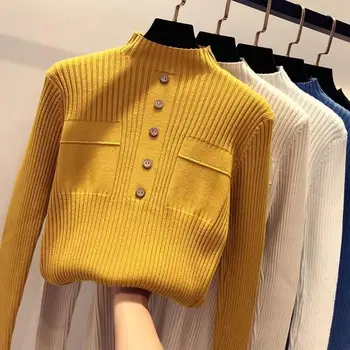 Kazak Kadın Sonbahar Kış Örme Kazak Yarım Yüksek Yaka Kore Moda 2022 Kazak Kazak Elbise Katı İnce Üstleri E773