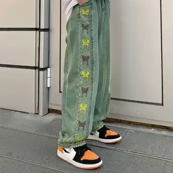 Kelebek Kot Kadın Yeni Gevşek Artı Boyutu Kot Geniş bacak Pantolon Harajuke Yüksek Bel Düz Pantolon Streetwear Kadın