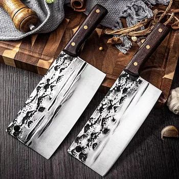 Kemik Kesici Manzara Desen Ev Dilimleme Bıçağı Keskin Doğrama Çift amaçlı Bıçak Dövme El Yapımı Mutfak Bıçağı Bıçakları