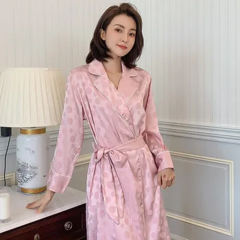 Kimono Robe Pijama Kadın Ev uzun kollu giyim Pembe Gecelik Samimi İç Çamaşırı 2021 Sonbahar Yeni Kıyafeti Gecelik