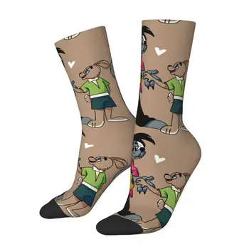Komik Mutlu erkek varis çorabı Arkadaşlar Vintage Harajuku Nu Pogodi Kurt Tavşan Rus Sovyet Karikatür Rahat Ekip Çılgın Çorap